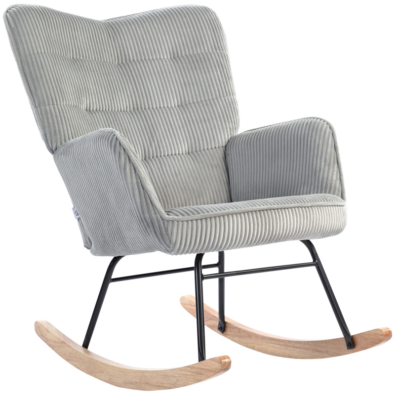 HOMCOM Schaukelstuhl, Schaukelsessel mit Kordoptik, Armlehne, Sessel mit Holzkufen, Relaxsessel für Wohnzimmer, Schlafzimmer, Hellgrau Aosom – Bild 1 von 2