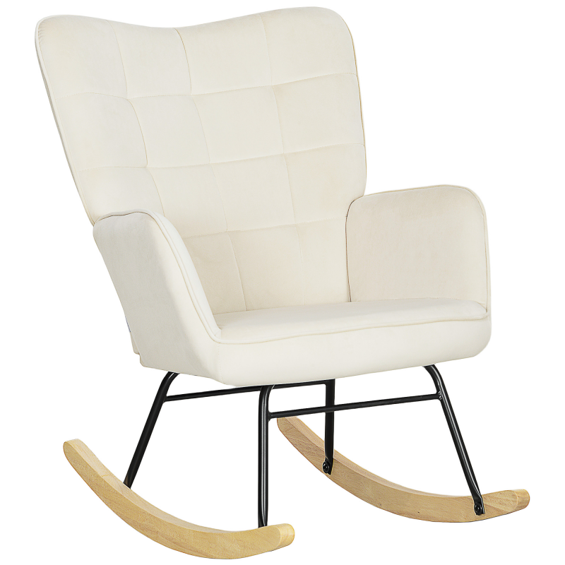 HOMCOM Schaukelstuhl, Schaukelsessel mit Samtoptik, Armlehne, Sessel mit Holzkufen, Relaxsessel für Wohnzimmer, Schlafzimmer, Beige Aosom – Bild 1 von 2