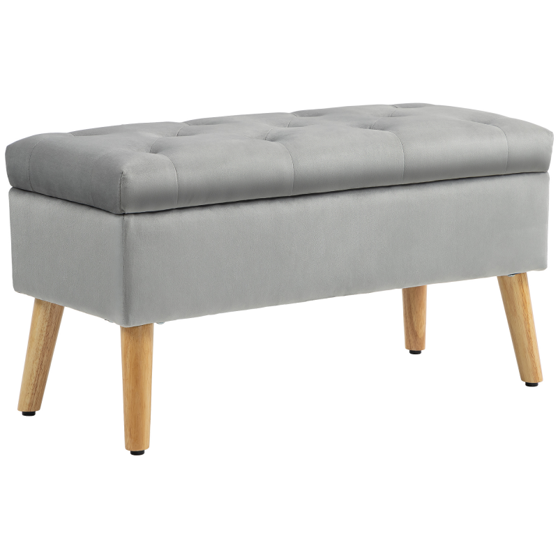 HOMCOM Sitzbank mit Stauraum, Polsterbank mit Deckel, Bettbank mit Samtoptik, für Flur Schlafzimmer Wohnzimmer, Gummiholz 102 x 35 x 43 cm Grau Aosom – Bild 1 von 2