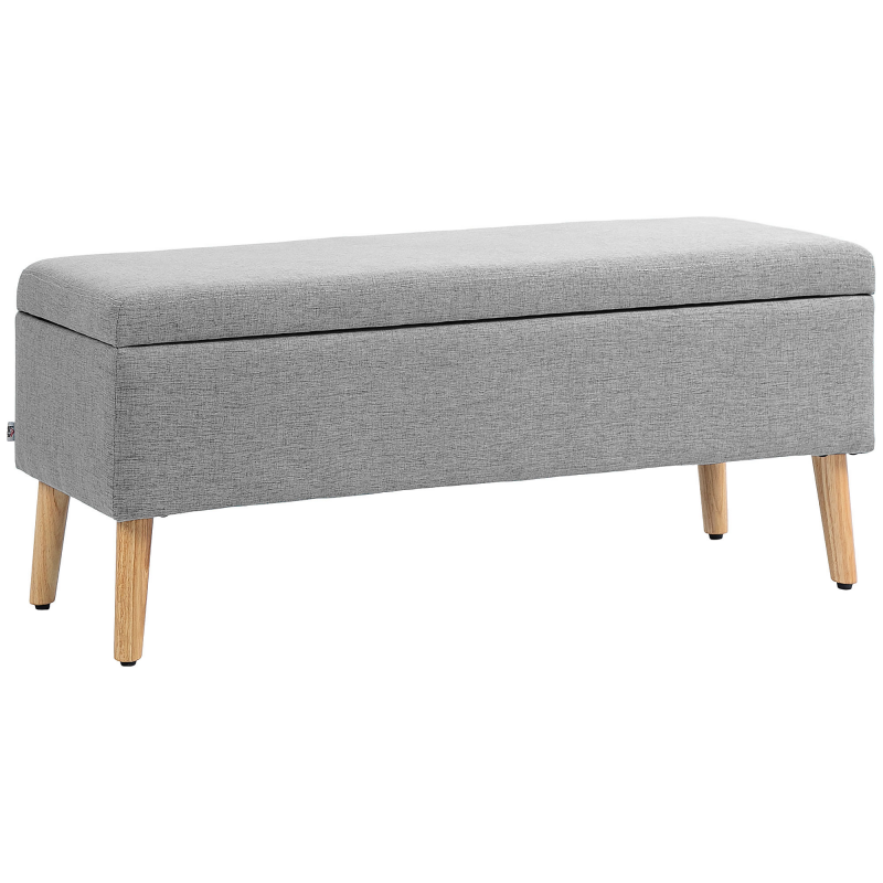 HOMCOM Sitzbank Polsterbank mit Stauraum 110 x 39 x 45 cm in Grau mit Leinenoptik für Flur Schlafzimmer Wohnzimmer aus Gummiholz Aosom.de – Bild 1 von 2