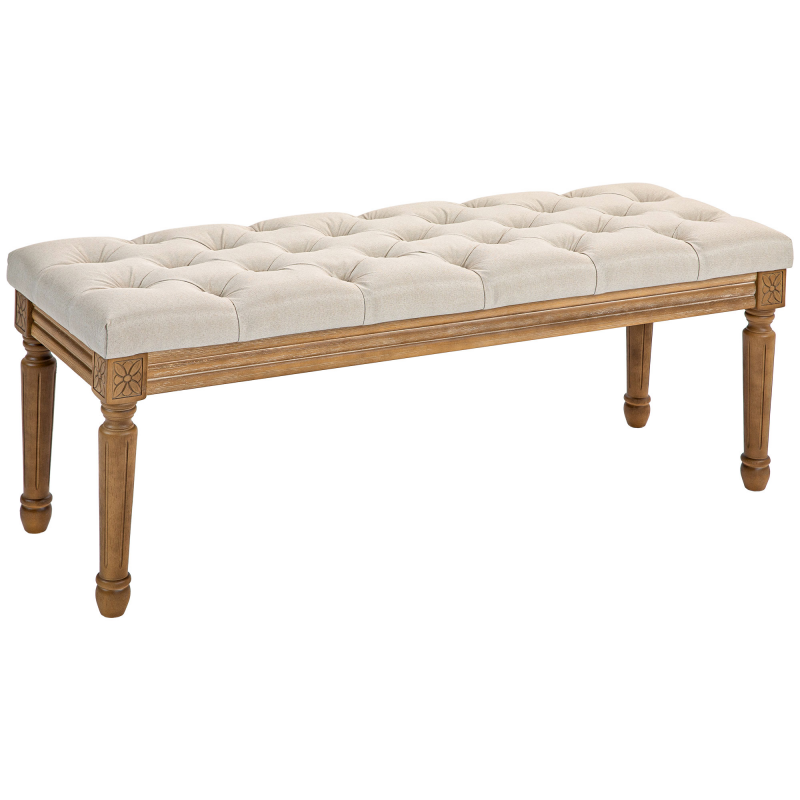 HOMCOM Sitzbank, Polsterbank mit Leinenoptik, Holzbeine, Bettbank für Schlafzimmer, Wohnzimmer, Flur, 120 x 41 x 48 cm, Creme Aosom – Bild 1 von 2