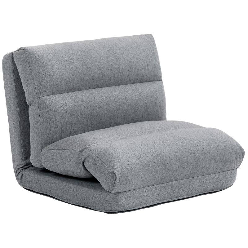 HOMCOM Bodenstuhl klappbar, mit 6-Stufig Verstellbarer Rückenlehne, dicke Sitzpolsterung, Bettfunktion, Leinenoptik, 70 x 41 x 56 cm, Grau Aosom – Bild 1 von 2