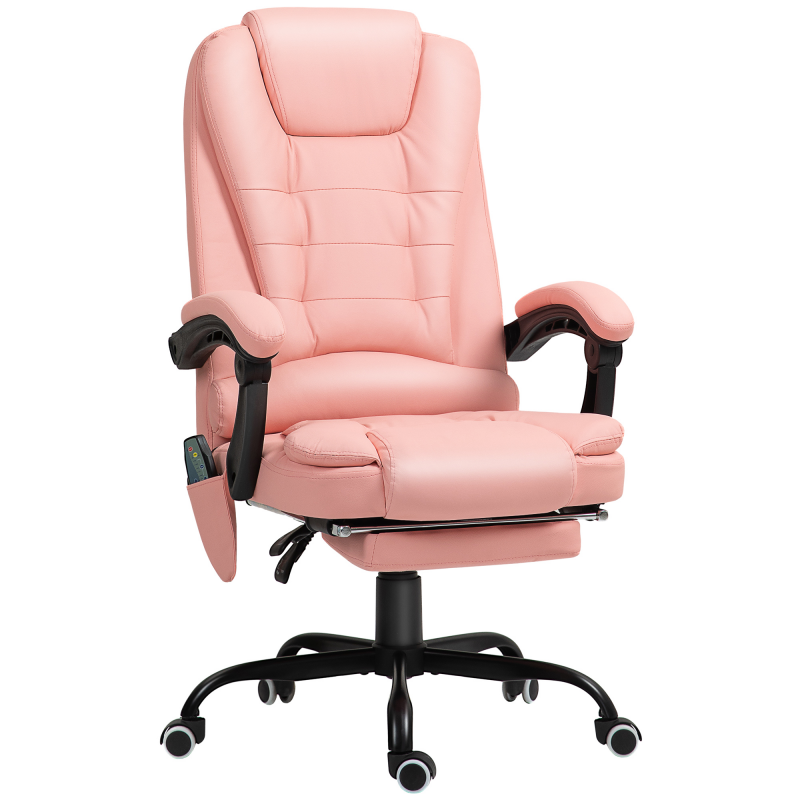 Vinsetto Bürostuhl mit 7 Punkt Massage, ergonomischer Bürosessel mit Liegefunktion, höheverstellbar Chefsessel mit Fernbedienung, 120 kg belastbar, für Arbeitszimmer, Büro, Rosa Aosom – Bild 1 von 2