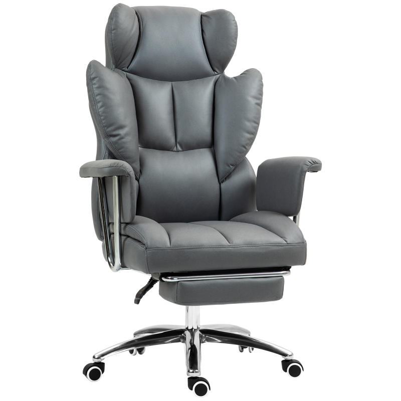 HOMCOM Bürostuhl mit Liegefunktion, ergonomisch Schreibtischstuhl, höhenverstellbar Drehstuhl mit Fußstütze, gepolstert, bis 120 kg belastbar, für Büro, Arbeitszimmer, Dunkelgrau Aosom – Bild 1 von 2
