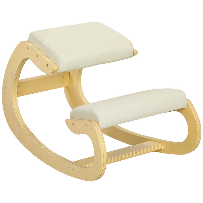 HOMCOM Kniestuhl Ergonomisch, Kniestuhl aus Holz, Bürostuhl für Homeoffice, Gesundheitsstuhl zur Verbesserung der Körperhaltung, Creme Aosom – Bild 1 von 2