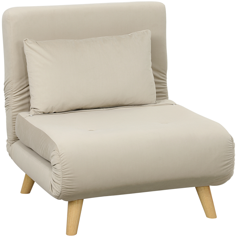 HOMCOM Schlafsessel, Klappsessel mit Bettfunktion, Zierkissen, klappbarer Relaxsessel mit Verstellbarer Rückenlehne in Samtoptik, für Wohnzimmer, Beige Aosom – Bild 1 von 2