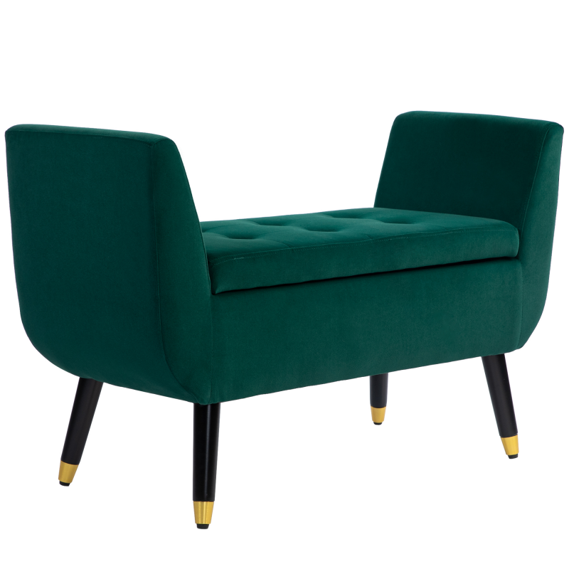 HOMCOM Luxus Sitzbank Polsterbank mit Stauraum Armlehnen Truhenbank Samtartiges Polyester Gummiholz Grün 107 x 42 x 65 cm Aosom – Bild 1 von 2