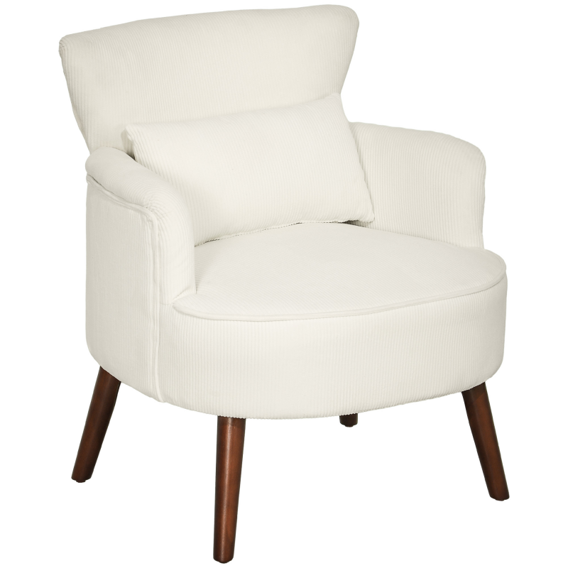 HOMCOM Sessel mit Rückenlehne, abgerundeten Armlehnen, Gepolstert Loungesessel mit Kordoptik, Holzbeine, für Schlafzimmer, Wohnzimmer, bis 120 kg, Cremeweiß Aosom – Bild 1 von 2