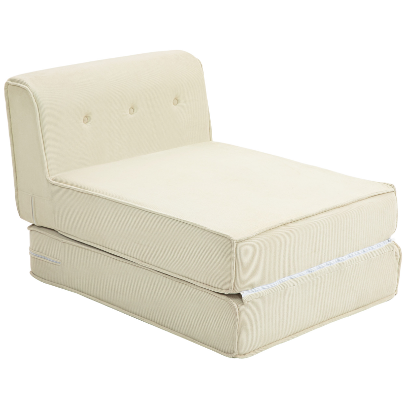 HOMCOM Bodensofa 2-in-1 Klappbar Schlafsofa mit Kordoptik, Gepolstert Sofabett bis 240 kg belastbar für Wohnzimmer, Schlafzimmer, Cremeweiß Aosom – Bild 1 von 2