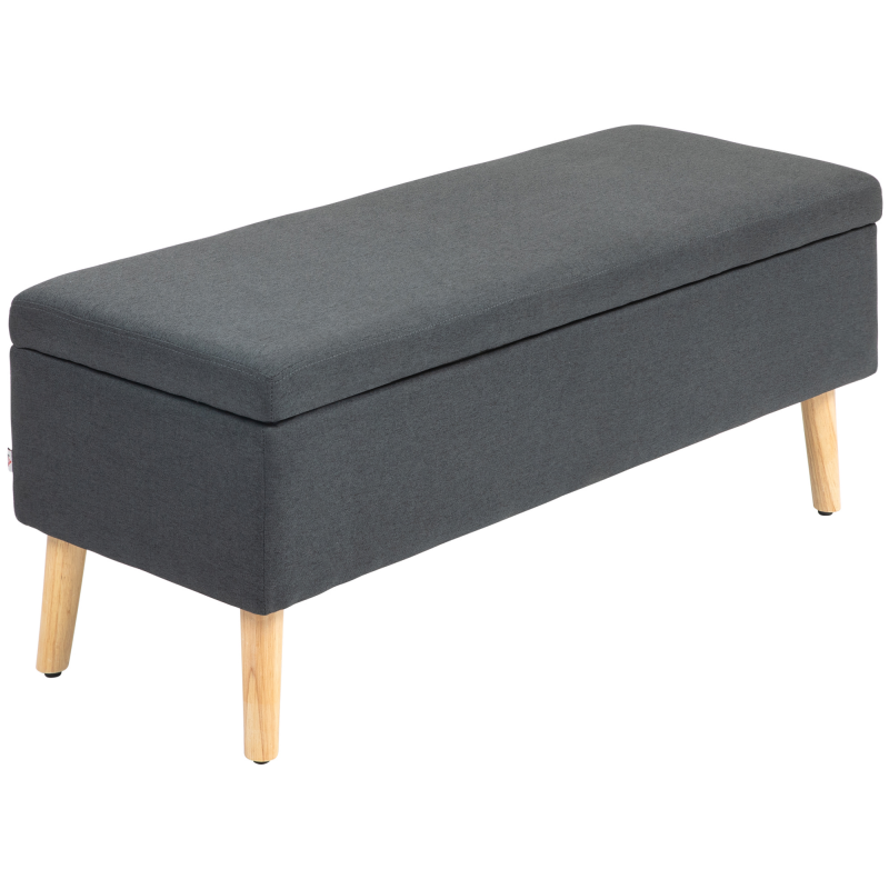 HOMCOM Sitzbank Polsterbank mit Stauraum Bettbank mit Leinenoptik für Flur Schlafzimmer Wohnzimmer Gummiholz Dunkelgrau 110 x 39 x 45 cm Aosom – Bild 1 von 2