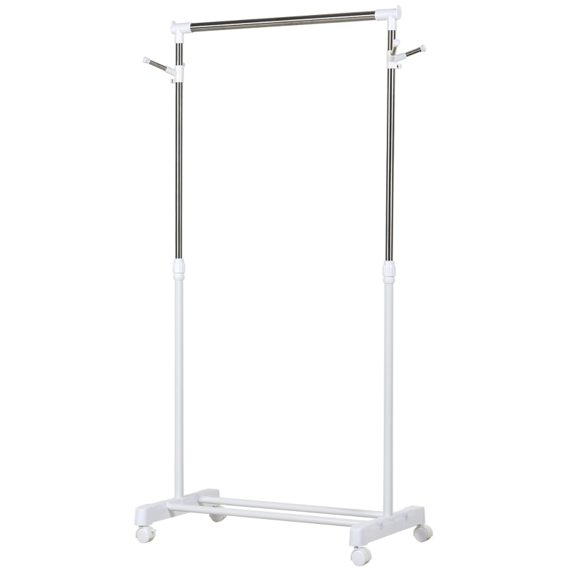 HOMCOM Kleiderständer höhenverstellbar Garderobenständer mit Kleiderstange, Haken, Regal, Garderobe aus Metall, Edelstahl für Schlafzimmer, Waschküche, Weiß Aosom – Bild 1 von 2