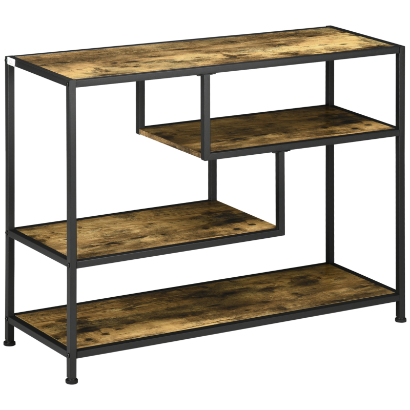 HOMCOM Konsolentisch Flurtisch 4 Ebenen mit Stahlbeinen Beistelltisch Dekotisch Kippschutz für Diele Wohnzimmer Rustikal-Braun 99,6 x 33,6 x 74 cm Aosom.de – Bild 1 von 2