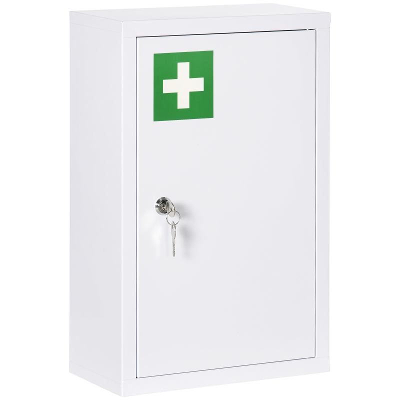 Kleankin Medikamentenschrank abschließbar für Zuhause 30 x 14 x 46 cm mit 3 Fächern kindersicher aus kaltgewalztem Stahl in Weiß Aosom.de – Bild 1 von 2