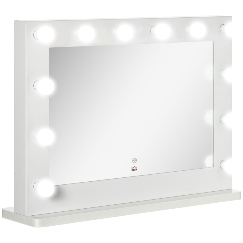 HOMCOM Hollywood Spiegel mit Beleuchtung, Schminkspiegel mit Touchschalter, Kosmetikspiegel mit 12 Dimmbare LED Lampen, 80 x 60 cm Make Up Spiegel mit Memoryfunktion, Weiß Aosom – Bild 1 von 2