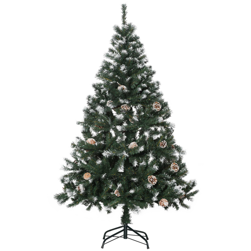 HOMCOM Künstlicher Weihnachtsbaum, 150 cm Christbaum mit Kunstschnee 676 Astspitzen faltbar Standfuß, für Weihnachtsfest, Indoor, Grün+Weiß Aosom – Bild 1 von 2