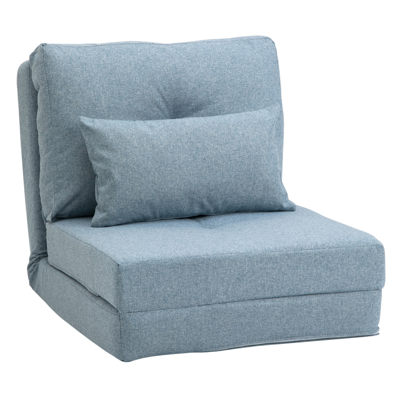 HOMCOM Bodensessel 2-in-1 Klappbett mit verstellbarer Rückenlehne Bodensofa mit Zierkissen, Bodensitzkissen für Wohnzimmer, Schlafzimmer, Leinen, Himmelblau Aosom – Bild 1 von 2