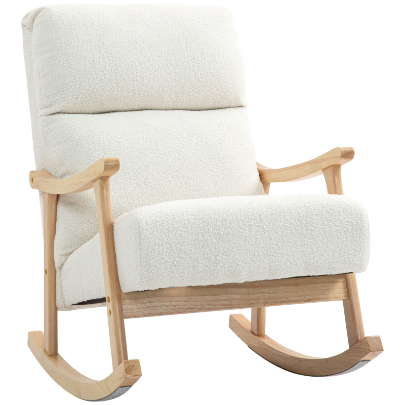 HOMCOM Schaukelstuhl, ergonomisch Schwingsessel, Armlehnsessel, Stillsessel mit Samtoptik, Schaukelsessel bis 120 kg belastbar, für Schlafzimmer, Wohnzimmer, Cremeweiß Aosom – Bild 1 von 2