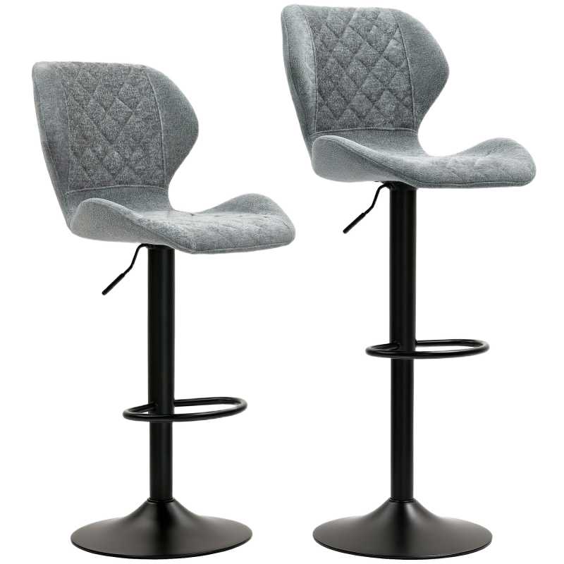 HOMCOM Barhocker 2er-Set, Gepolstert Barstuhl mit Lehne, Chenille-Optik, Stahlgestell, Höhenverstellbare Küchenstühle mit Fußstütze 360° Drehbar Tresenhocker für Küche, Wohnzimmer Dunkelgrau Aosom – Bild 1 von 2