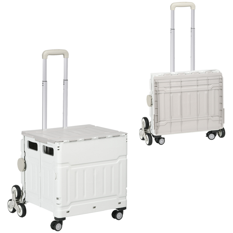 HOMCOM Einkaufstrolley klappbar mit verstellbarem Teleskopgriff, Treppensteiger bis 80 kg, mit Deckel, weiß für Einkäufe & Reisen Aosom.de – Bild 1 von 2