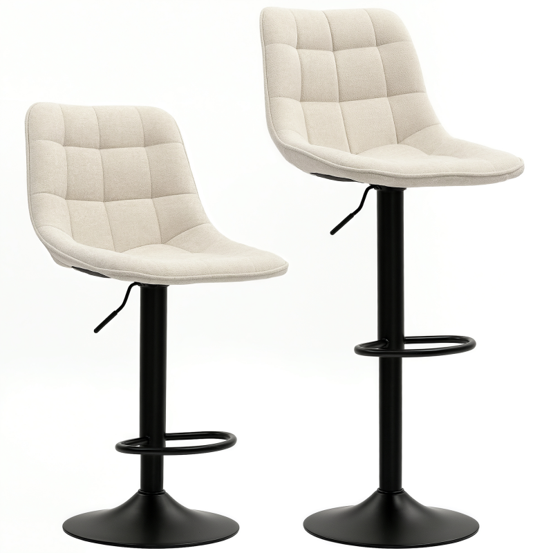 HOMCOM Barhocker 2er-Set, Gepolstert Barstuhl mit Lehne, Stahlgestell, Chenille-Optik, Höhenverstellbare Küchenstühle mit Fußstütze 360° Drehbar Tresenhocker für Küche, Wohnzimmer Beige Aosom – Bild 1 von 2