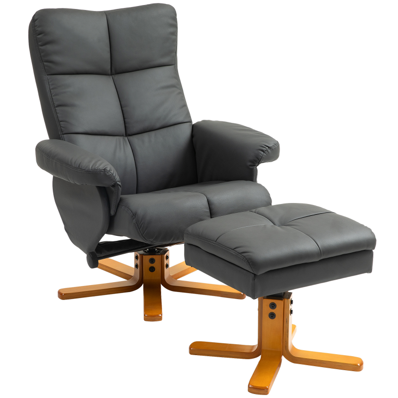 HOMCOM Relaxsessel mit Hocker, Stauraum, Gepolstert Fernsehsessel mit Liegefunktion, 360° Drehbar TV-Sessel für Schlafzimmer, Wohnzimmer, Kunstleder, Dunkelgrau Aosom – Bild 1 von 2