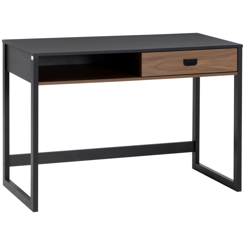 HOMCOM Schreibtisch Computertisch mit Schublade, Bürotisch mit Regal, Arbeitstisch im Industrie-Design, fürs Büro, Wohnzimmer, 110 x 50 x 76 cm, Walnuss Aosom – Bild 1 von 2
