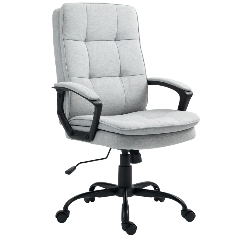 HOMCOM Bürostuhl Ergonomischer Schreibtischstuhl mit Armlehne, Höhenverstellbarer Drehstuhl mit Wippfunktion, Leinenoptik, Gepolstert Computerstuhl, Grau Aosom – Bild 1 von 2