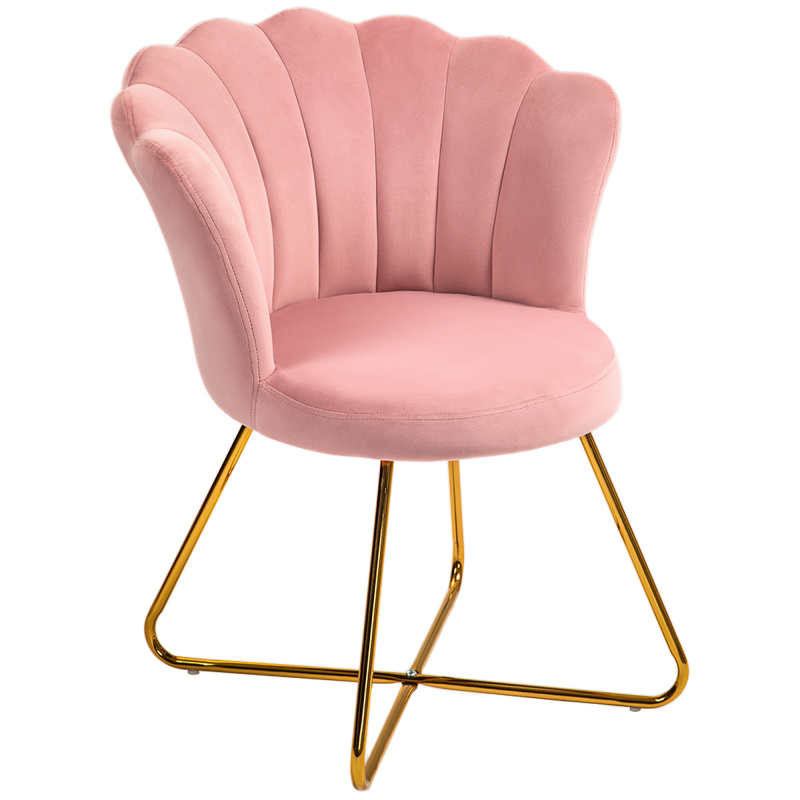 HOMCOM Sessel Loungesessel mit Armlehnen, Metallbeine, Relaxsessel mit Rückenlehne im Lotus-Design, Samtoptik, Polstersessel für Wohnzimmer, Schlafzimmer Rosa Aosom – Bild 1 von 2