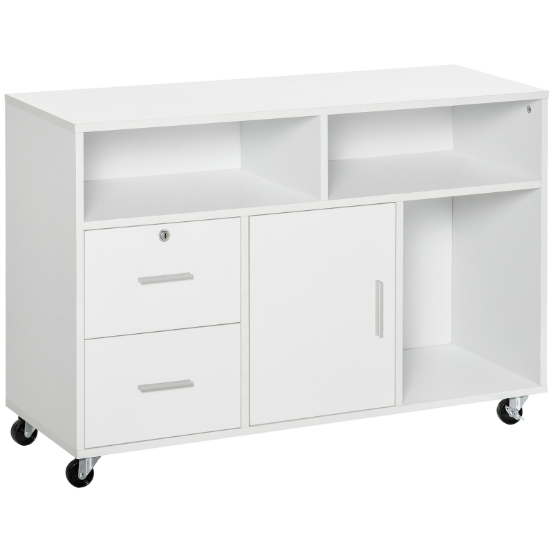 HOMCOM Bürocontainer mit Rollen, Aktenschrank, Büroschrank, Sideboard, Badezimmerschrank Spanplatte, Weiß, 100 x 35 x 65 cm Aosom – Bild 1 von 2