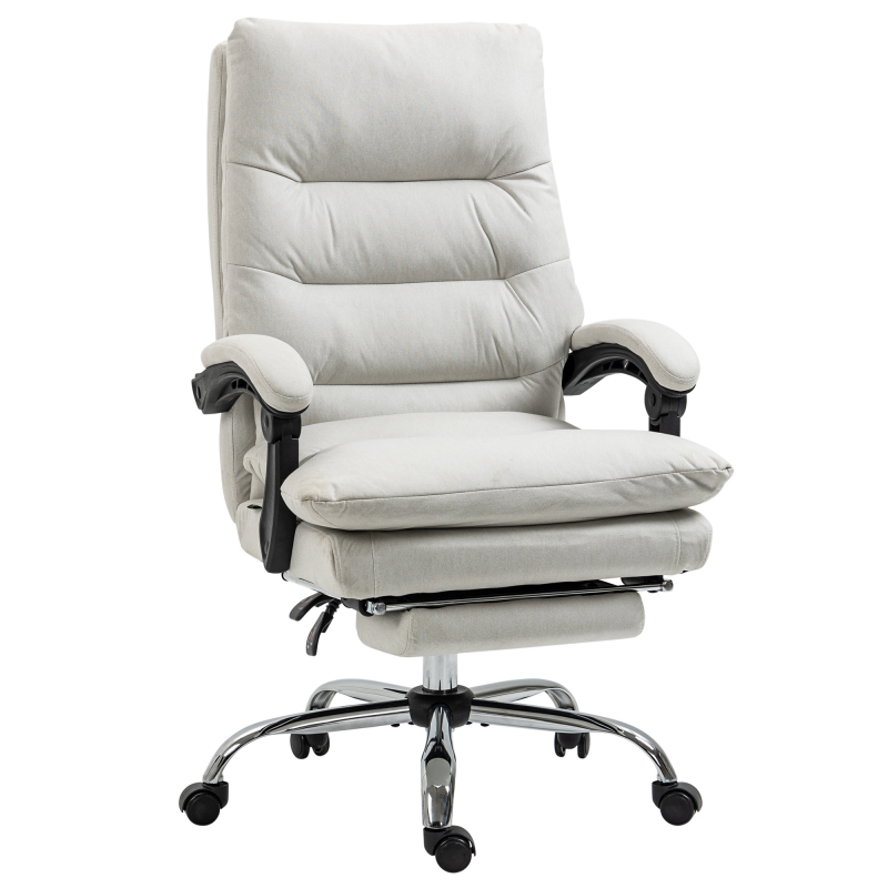 Vinsetto Bürostuhl mit Massagefunktion, mit 135° neigbaren Rückenlehne, höhenverstellbar, Belastung 120 kg Kunstleder 65x72x109-117cm Cremeweiß Aosom – Bild 1 von 2