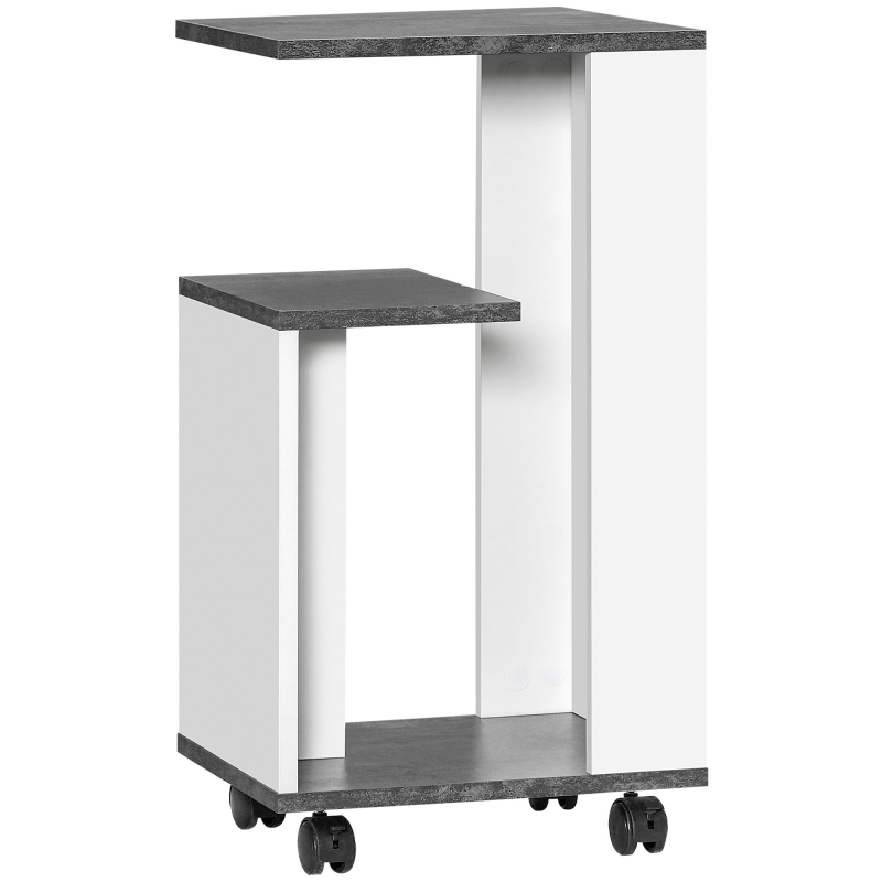 HOMCOM Nachttisch, Beistelltisch mit Rollen, Couchtisch, Kaffeetisch, Sofatisch mit 3 Regalen für Schlafzimmer, Wohnzimmer, Grau, Weiß Aosom – Bild 1 von 2