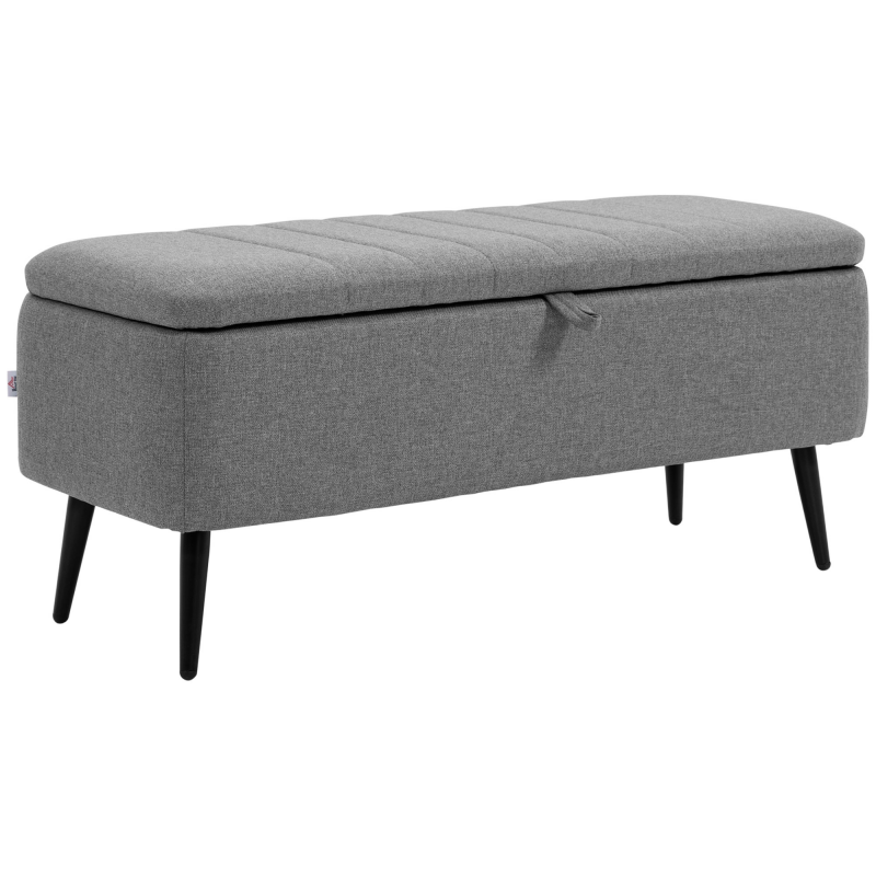 HOMCOM Sitzbank mit Stauraum Polsterbank mit Leinenoptik, Sitztruhe mit Stahlbeine, Truhenbank für Wohnzimmer Schlafzimmer Flur 102 x 40 x 44 cm, Grau Aosom – Bild 1 von 2