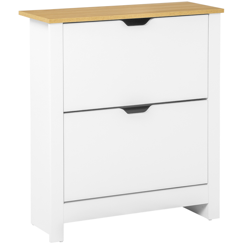 HOMCOM Schuhschrank platzsparend Schuhkipper mit 2 Klappen für 12 Paar Schuhe, Schuhregal für Flur, Weiß+Natur Aosom – Bild 1 von 2