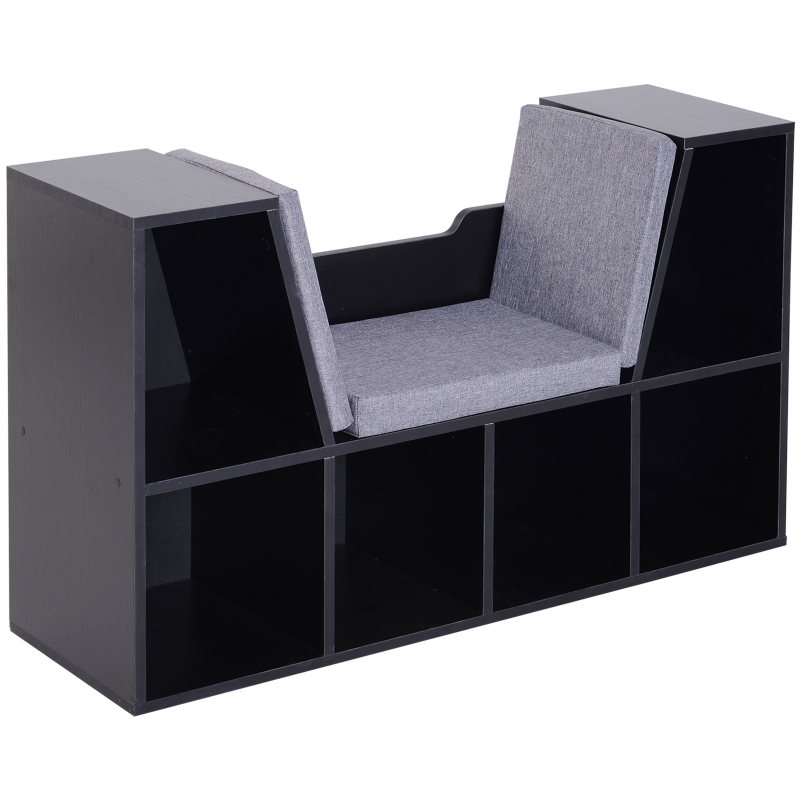 HOMCOM Bücherregal mit Sitzhocker Sitzbank Sitzbänke & -truhen mit 6 Stauräumen für Aufbewahrung Sitzbar mit Kissen Spanplatte Schaumstoff Leinen Aosom – Bild 1 von 2