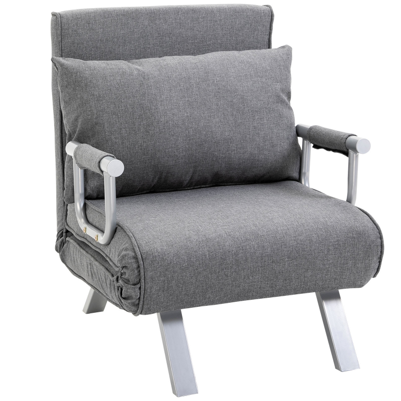 HOMCOM Schlafsofa mit Armlehne 65x69x80cm 3-in-1 Schlafsessel, Gästebett, Chaiselongue, leinenartiges Polyester, Grau Aosom – Bild 1 von 2