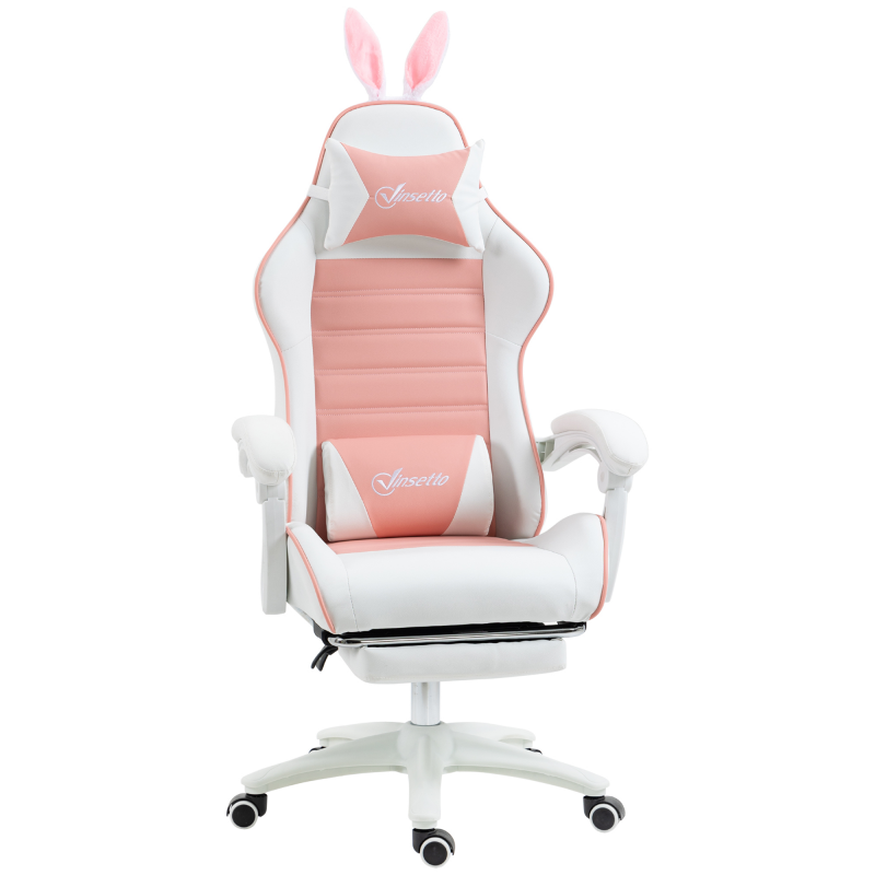 Vinsetto Gaming Stuhl Ergonomischer Gamer Stuhl mit Lendenwirbelstütze, Fußstütze, Gaming Sessel mit Hasenohren, Kopfkissen, Höhenverstellbar Bürostuhl mit Verstellbar Liegefunktion Rosa Aosom – Bild 1 von 2