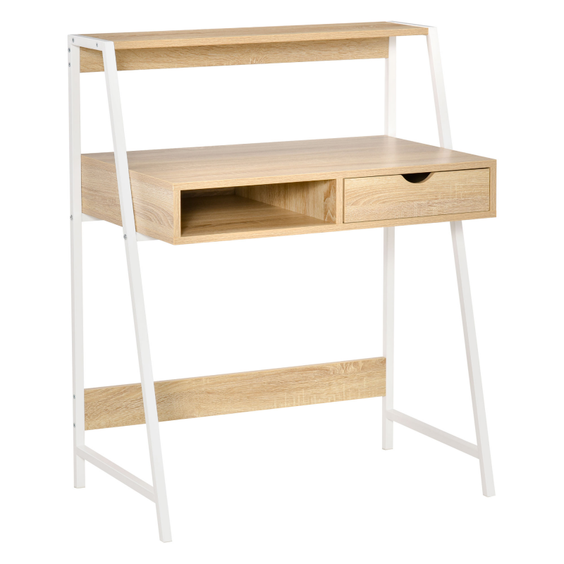 HOMCOM Schreibtisch Bücherregal Computertisch Bürotisch mit Schublade und Regal großer Stauraum E1-Spanplatte Metallrahmen Natur 80 x 50 x 100 cm Aosom – Bild 1 von 2