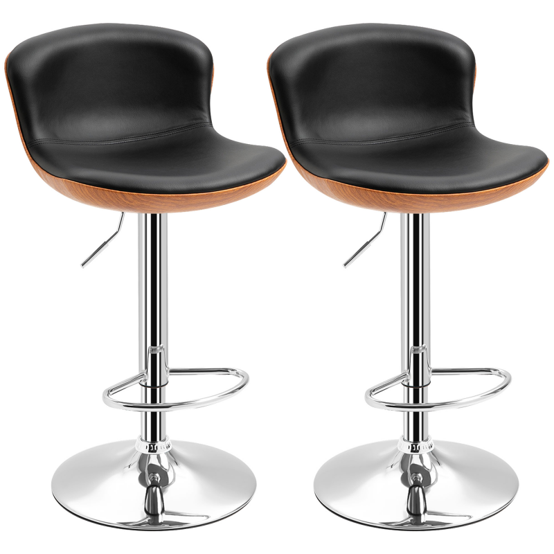 HOMCOM Barhocker Küche 2er-Set höhenverstellbar drehbar mit Fußstütze & Rückenlehne Kunstleder bis 120 kg 46 x 53,5 x 85-106 cm Schwarz Aosom.de – Bild 1 von 2