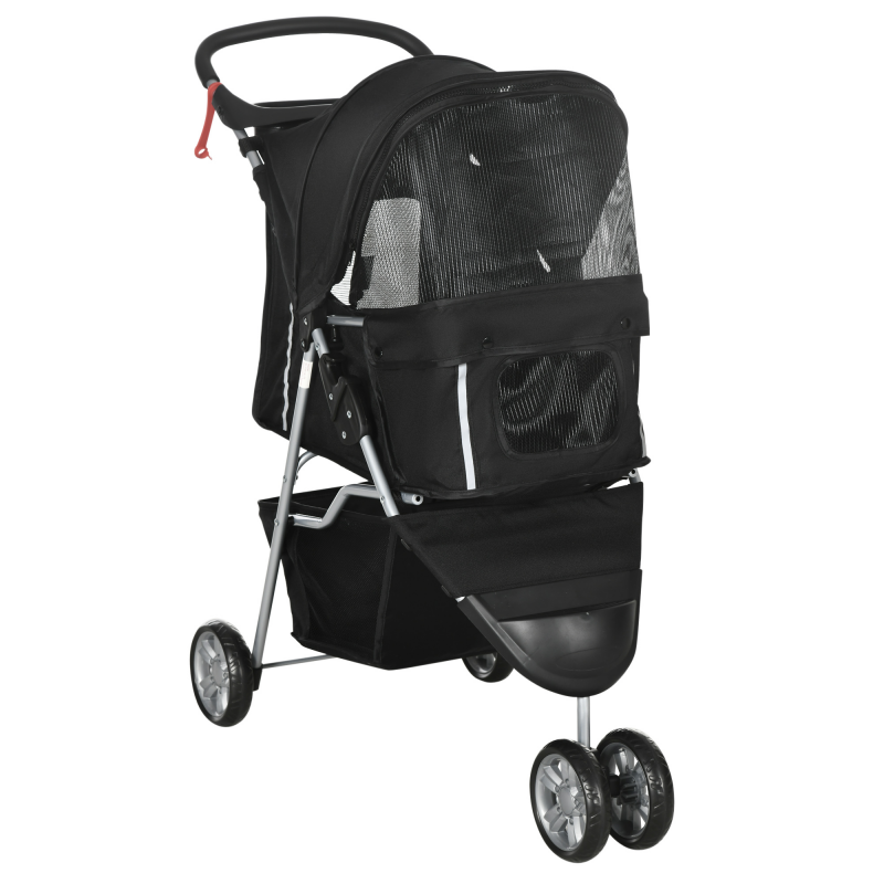 PawHut Hundewagen Hundebuggy klappbar für Hunde & Katzen Katzenbuggy mit Kissen Netzfenstern Getränkehalter Aufbewahrungstasche Katzenwagen Buggy Schwarz Aosom – Bild 1 von 2