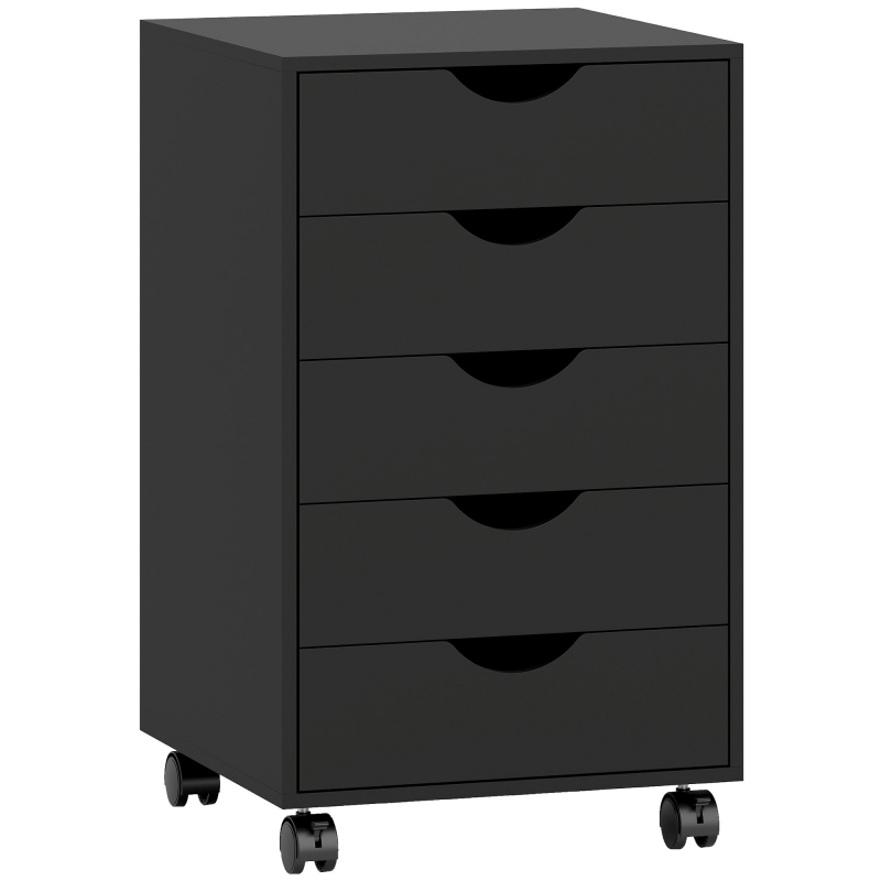 HOMCOM Rollcontainer Büroschrank mit 5 Schubladen Bürocontainer Aktenschrank mit Rollen Rollschrank mit Bremsen Druckschrank 40 x 40 x 67 cm Schwarz Aosom – Bild 1 von 2
