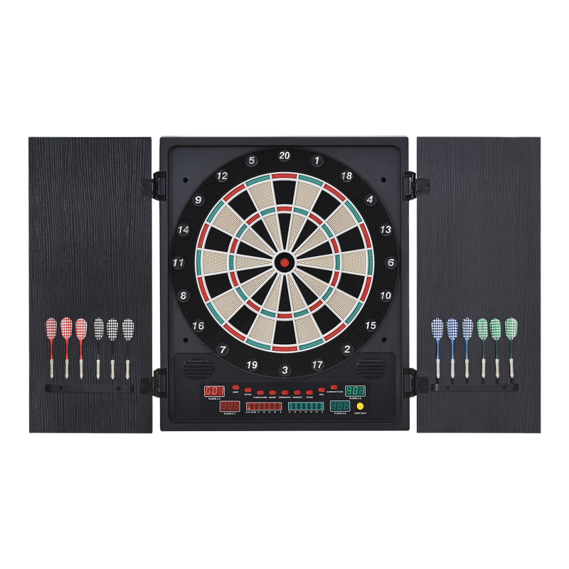 HOMCOM Elektronische Dart-set, Dartboard, Dartscheibe mit 12 Darts, Schwarz+Weiß, 27 Spiele und 202 Trefferoptionen für 8 Spieler, 51 x 6,5 x 57 cm Aosom – Bild 1 von 2
