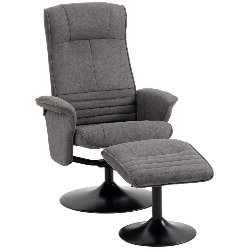 HOMCOM Relaxsessel mit Fußhocker 360° drehbar, verstellbarer Fernsehsessel mit Hocker, Schaumstoff dunkelgrau 69 x 71 x 104 cm Aosom.de – Bild 1 von 2