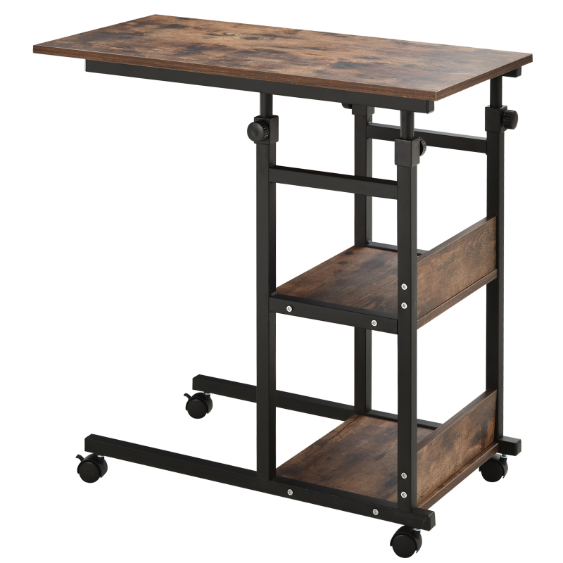 HOMCOM Beistelltisch mit Rollen Höhenverstellbarer Couchtisch 80x40x72-82 cm Schwarz Metall 2 Regale für Wohnzimmer & Home Office Aosom.de – Bild 1 von 2