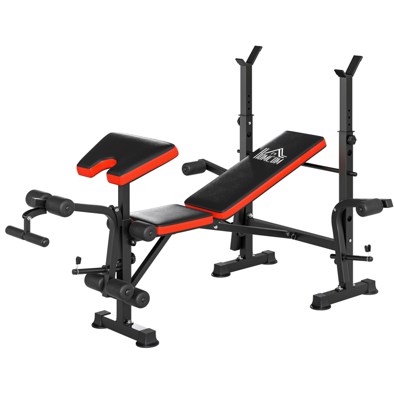 HOMCOM Hantelbank mit Ablage verstellbare Multifunktion Trainingsbank mit Langhantelständer Butterfly Beincurler Bankdrücken 3-Fach Rückenlehne Schrägbank Flachbank bis 150 kg Fitnessbank für Zuhause Aosom – Bild 1 von 2