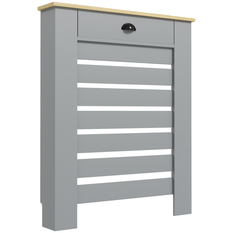 HOMCOM Heizkörperverkleidung in modernem Lamellendesign, Gitterabdeckung mit MDF-Schublade, für Zuhause und Büro, 78x19x95,5 cm, Grau Aosom – Bild 1 von 2