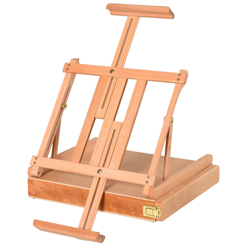 Vinsetto Staffelei Atelierstaffelei aus Buchenholz, faltbar & winkelverstellbar, mit Schublade, Natur, 42x36x12,5cm für Künstlerbedarf Aosom.de – Bild 1 von 2