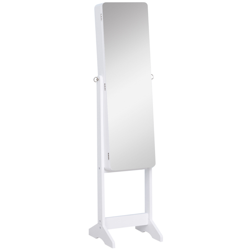 HOMCOM LED Schmuckschrank mit Innenspiegel Spiegelschrank klappbare Ablage Standspiegel verstellbar Weiß 146 cm hoch Aosom – Bild 1 von 2