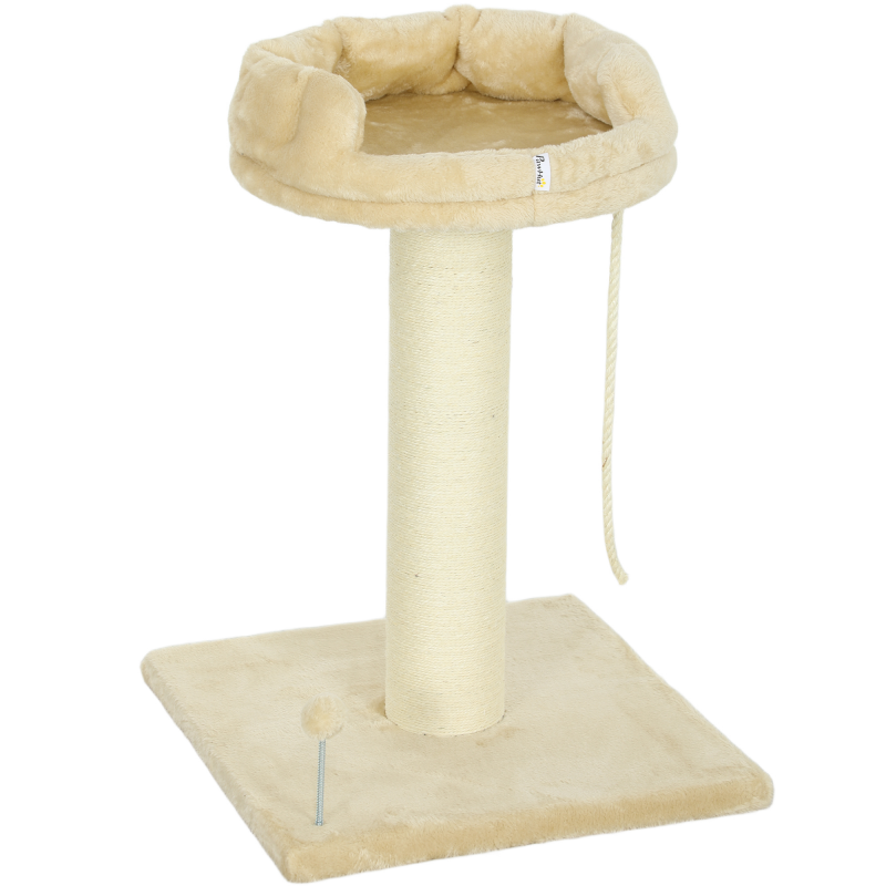 PawHut Kratzbaum klein 85cm Katzenbaum Liegefläche Spielball Katzen unter 6kg Sisal Beige Aosom – Bild 1 von 2