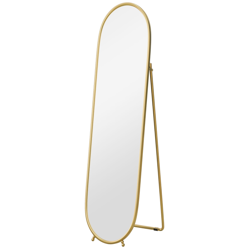 HOMCOM Ganzkörperspiegel, 160 x 40 cm Wandspiegel mit Ständer, Metallrahmen, Oval Standspiegel für Wohnzimmer, Schlafzimmer, Gold Aosom – Bild 1 von 2