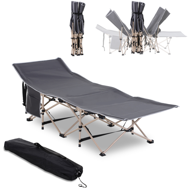 Outsunny Feldbett mit Aufbewahrungstasche, Faltbares Campingbett, Campingliege, Inkl. Tragetasche, Stahl Oxford, Grau, 190 x 68 x 52 cm Aosom – Bild 1 von 2